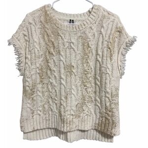 Anthropologie Foiled Shine Fringe Sweater Vest Ivory Women's Size Small